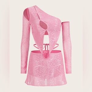 SHEIN icon floral jacquard asymmetrical top with mini skirt set size small